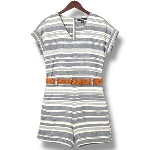 Madewell Womens Linen Blend Romper S Blue White Striped No Belt Coastal Resort